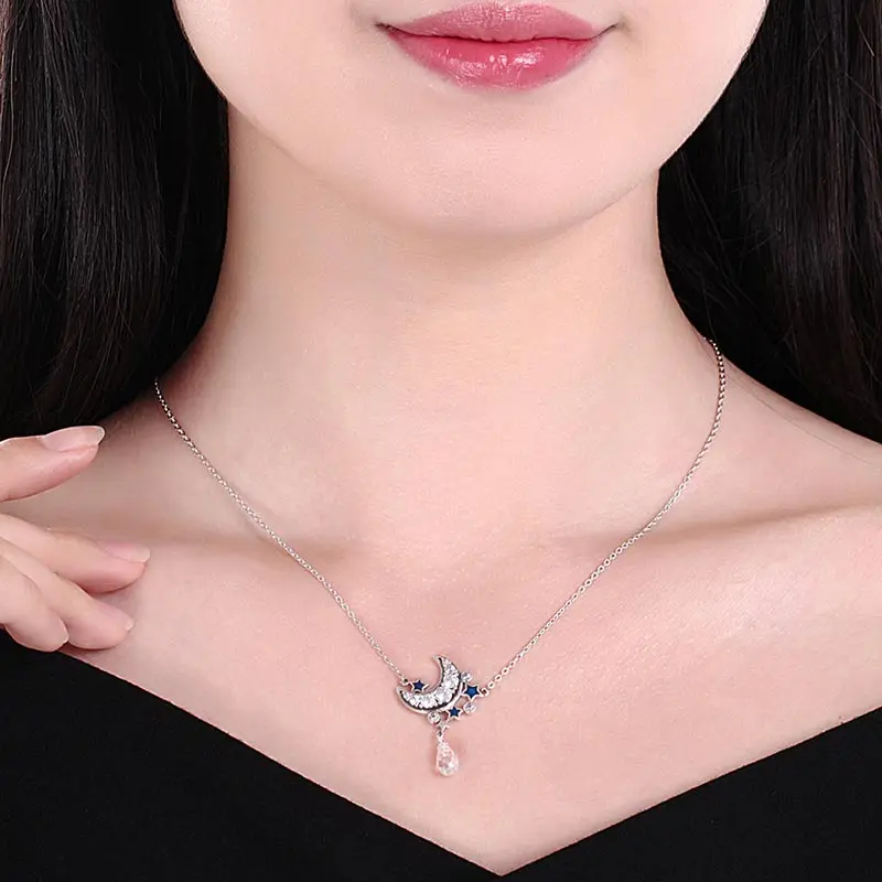 Женское Ожерелье с кулоном KALETINE Moon & Star из стерлингового серебра 925 пробы голубым