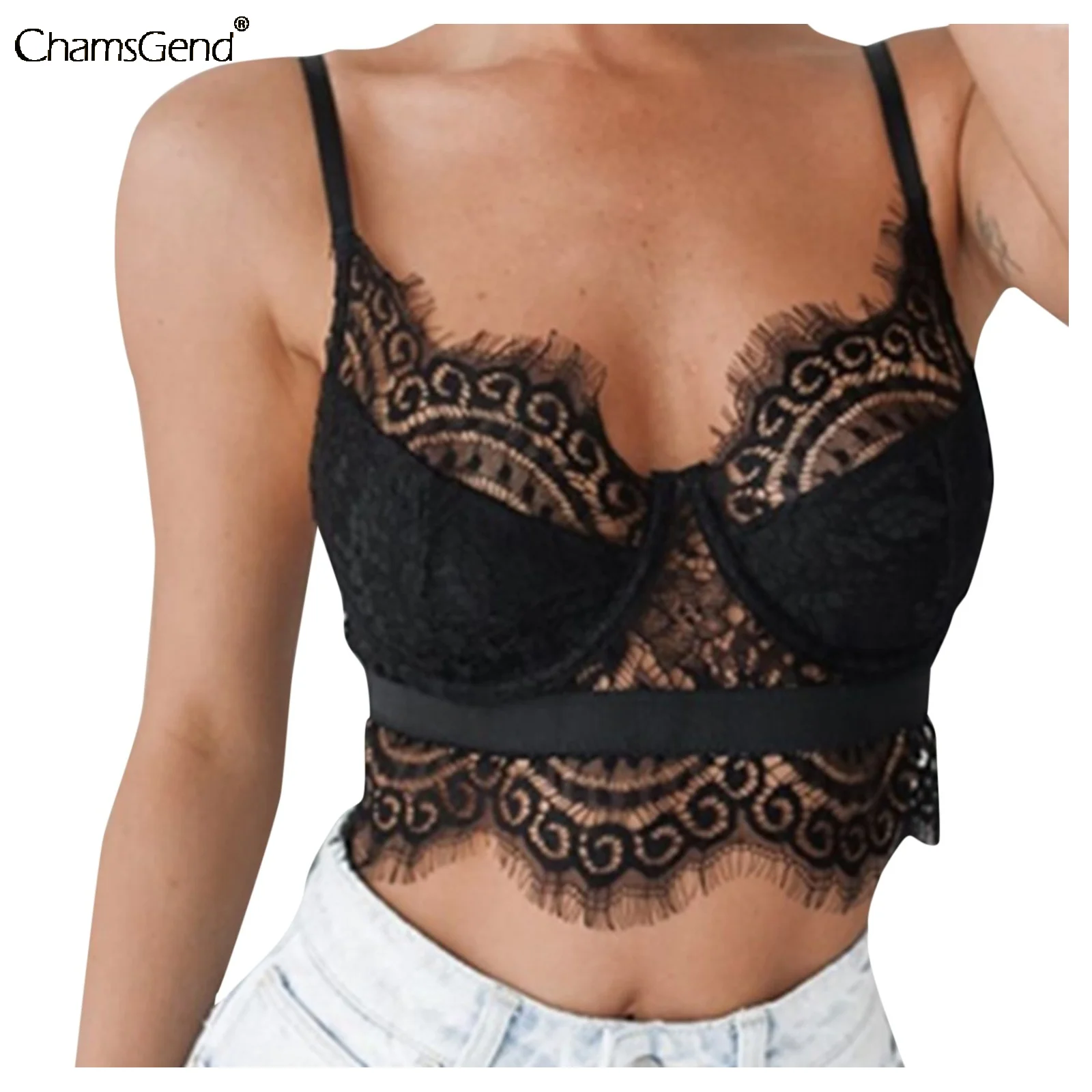 Женский сексуальный кружевной Цветочный Бюстгальтер с эффектом пуш ап черный