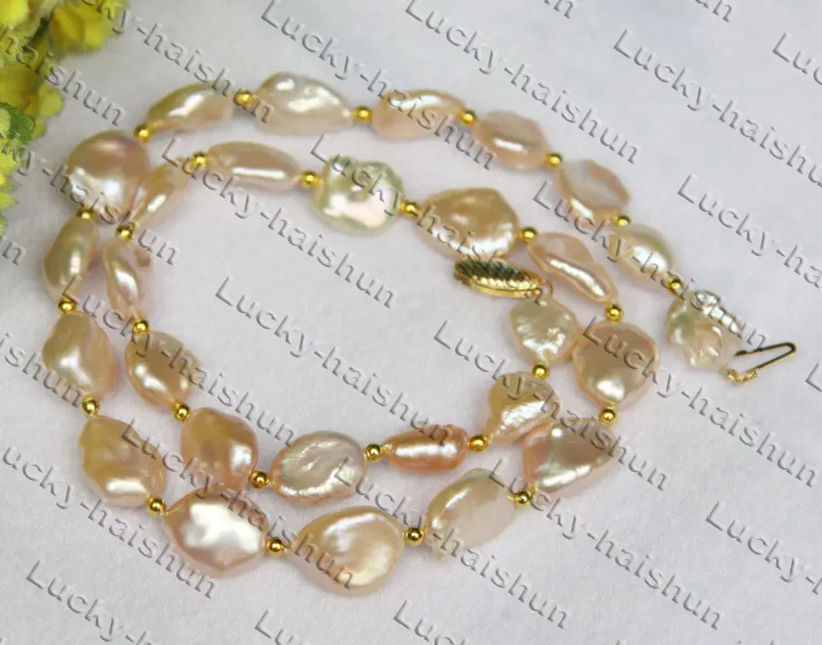 

Luster 18" 15mm Baroque pink Reborn keshi pearls necklace 14K gold clasp c446 chain necklace butterfly necklace