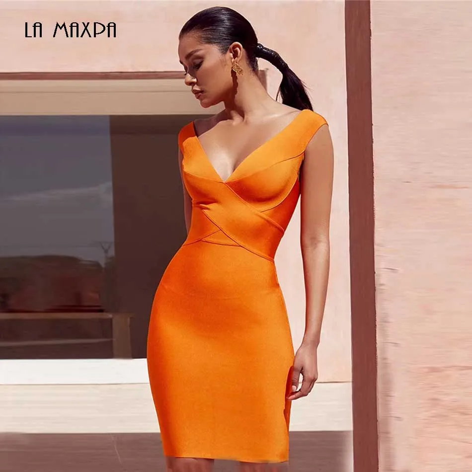 Летнее женское Бандажное платье Vestidos 2021 оранжевое винно-красное сексуальное с
