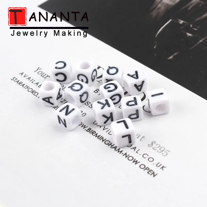 White 6mm Mixed Acrylic Letters Beads 100Pcs/lot Square Spacers DIY Charm Bracelet Necklace For Jewelry Making Accessories | Украшения и