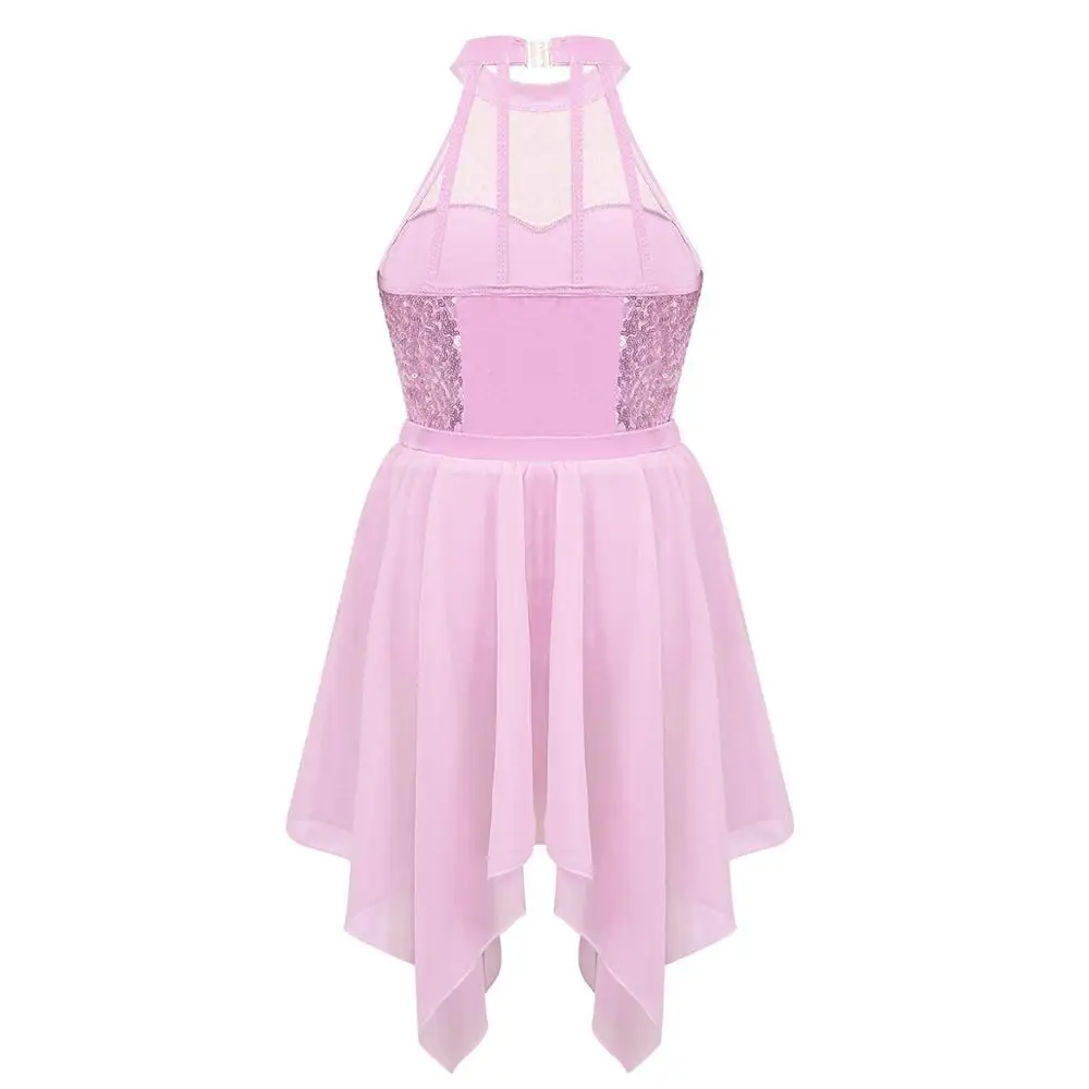 Расшитое блестками для балетное трико с Асимметричная шифоновая юбка комплект