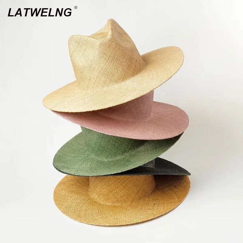 Шляпа женская Пляжная с драгоценной травой модная Панама головной убор для