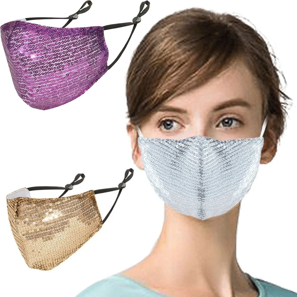 

Fashion Thin Sequins Women's Mouth Masks Dustproof Breathable Keep Warm Face Protection Girls Mask Party Costume Sports Cycling