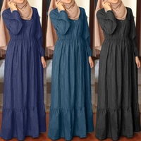 fashion muslim dresses womens denim blue sundress zanzea 2021 casual puff sleeve maxi vestidos female button robe