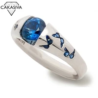 vintage 925 silver inlaid sea blue butterfly ring for women engagement wedding gift jewelry ring diamond rings for women