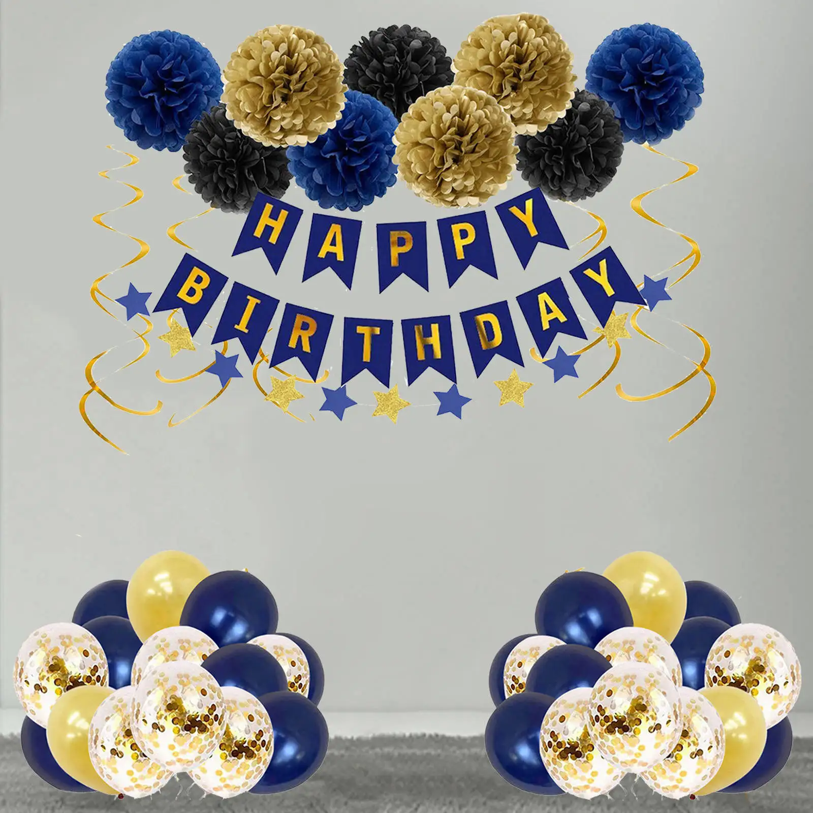 

Набор декоративных шаров 46 шт., латексные фотошарики темно-синего и золотого цвета, 3 размера, для дня рождения, пенсии