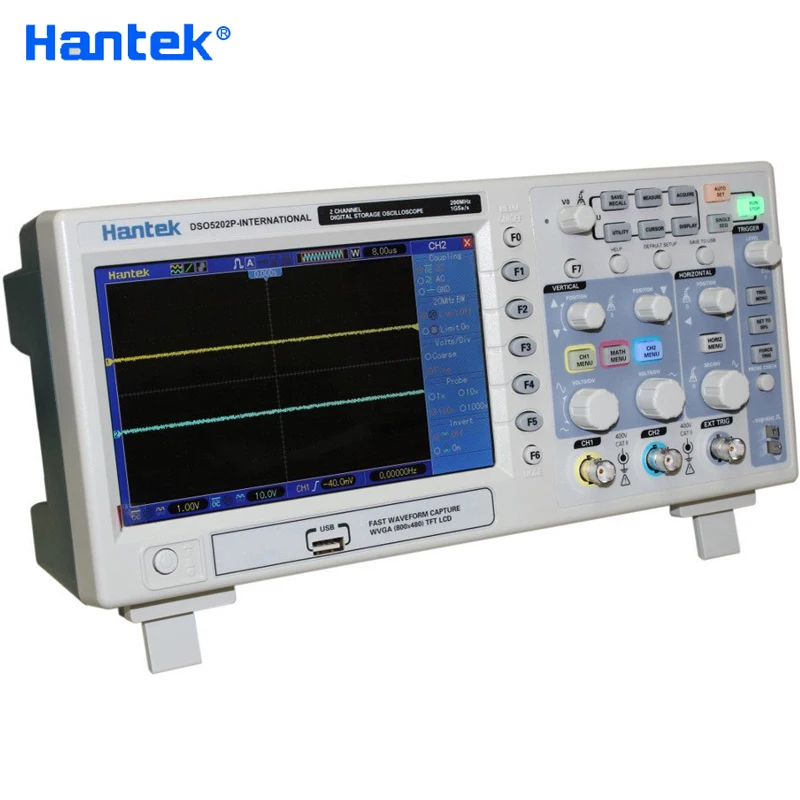 

Hantek DSO5202P Digital Oscilloscope 200MHz Bandwidth 2 Channels 1GSa/s 7inch TFT LCD PC USB Portable Oscilloscope