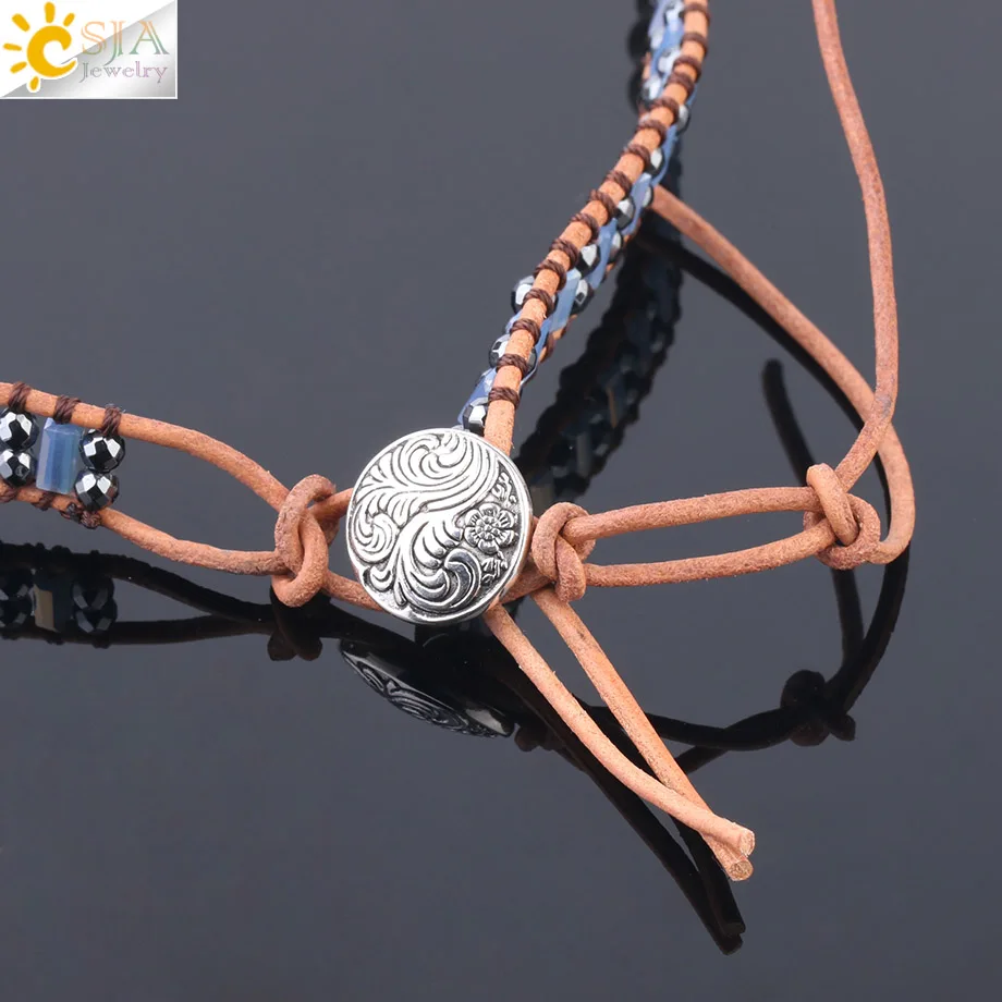 Браслеты из Лабрадорита CSJA 2020 кожаный браслет натурального камня с бусинами 6 мм