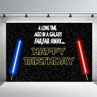 Фон для фотосъемки с изображением галактики на день рождения, звезды, черное небо, Вселенная, Детские праздничные принадлежности для мальчиков, синие и красные световые мечи, Декор