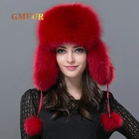 women real fox fur hat winter russian warm fox fur leifeng hat genuine bomber solid warm ear solid whole raccoon fur hats