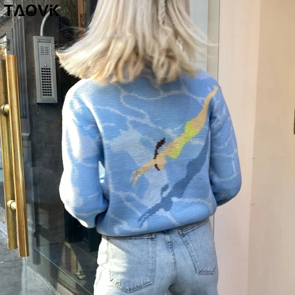 

TAOVK Autumn And Winter Women's Knitted Sweater Diving Pattern Pullover Long Sleeve Casual Jumper