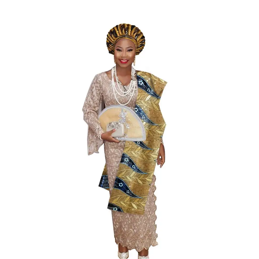 as pic Нигерийский геле головной убор aso oke с плечом геле - Цвет: as pic