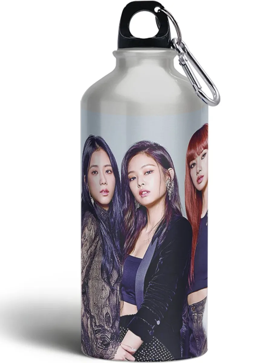 Бутылка спортивная туристическая фляга с карабином BLACKPINK(блэкпинк Джису Дженни