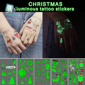 Рождественская Татуировка Rocooart для детей, светящиеся темные татуировки, водонепроницаемые поддельные татуировки, Светящиеся Татуировки, наклейки, боди-арт, Мультяшные татуировки