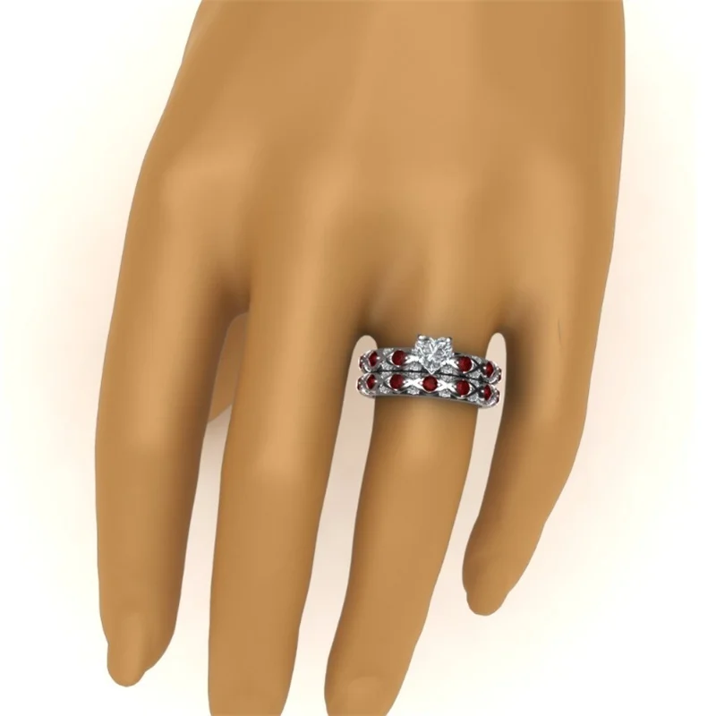 

FDLK New Fashion Women's Red Rhinestone Heart Ring Bride Engagement Wedding Bands