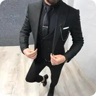 Мужской брючный костюм-тройка, повседневный черный смокинг для жениха, 2021