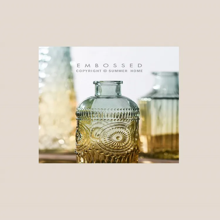 Европейский хипстер тисненая прозрачная стеклянная ваза для гостиной цветок