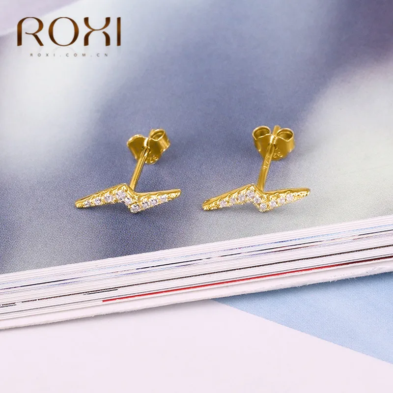 Женские серьги гвоздики в виде молнии из серебра 100% пробы|Серьги-гвоздики| |