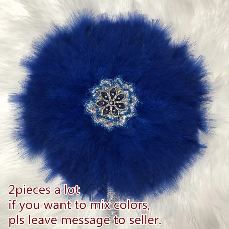 2pcs African Grey Turkey Feather Hand Fan Handmade Fans for Dance Wedding with Stones Double-sided Fan-30 | Дом и сад
