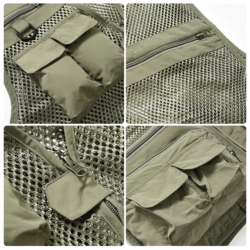 Men's Multi-pocket Quick Dry Vest Adult Outdoor Travel Hiking Camping Sleeveless Fishing Photography Waistcoat Army Green 3XL |