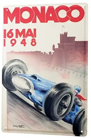 

Жестяной знак Декор таблички винтажный автомобиль Монако Grand Prix 1948