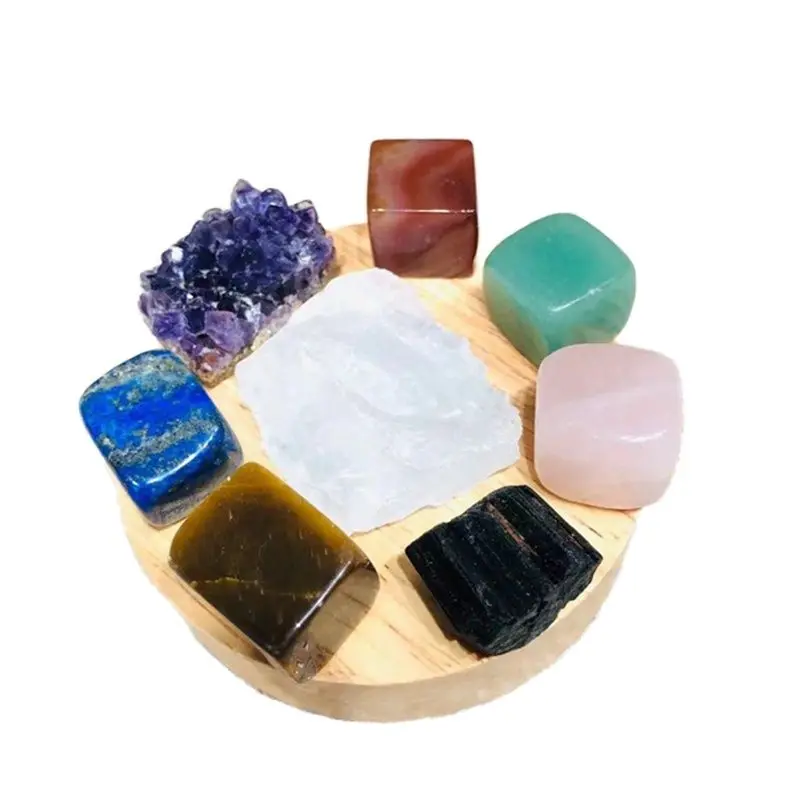 

Wholesale natural crystal crafts chakra spiritual healing crystal raw stone lamp set for christmas decoration