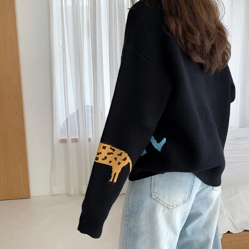 Mooirue Осенний Повседневный вязаный свитер Забавный мультяшный принт с животными