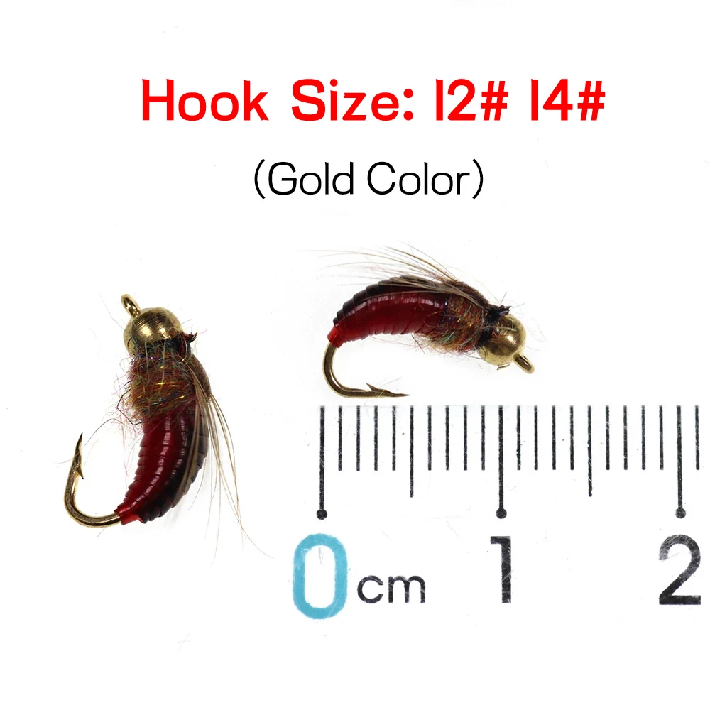 Bimoo 8PCS #12 #14 Brass Bead Head Fast Siking Nymph Scud Fly Bug Worm for Trout Fishing Nymphing Artificial Insect Bait Lure - купить по