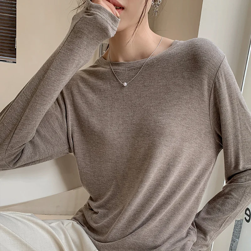Soft Viscose Knitted Woman Tshirts Vintage Casual Loose Long Sleeve Harajuku Streetwear Women Top 122723WTA