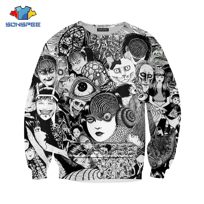 

SONSPEE Japan Hot Horror Manga Junji Ito Sweatshirt 3D Printed Tomie Girl Tracksuit Long Sleeve Oversized Itself O-neck Pullover