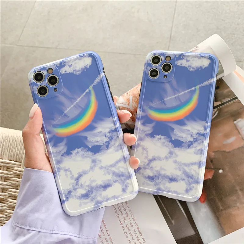 Художественные чехлы для iPhone 11 Pro Max X Xr Xs женский Красивый синий небесно Радужный 7