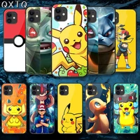 qxtq cute p pokemones tempered glass phone case cover for iphone 5 6 7 8 11 12 s plus xr x xs pro max mini se 2020 black funda
