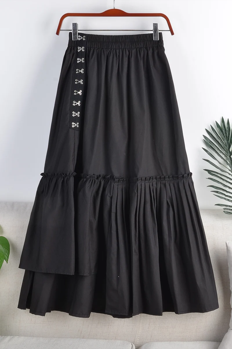 

A-Line Pleated Skirt Mid-Length High Waist Large Hem Elastic Waist Half New All-Match White Skirt Spring Female 473