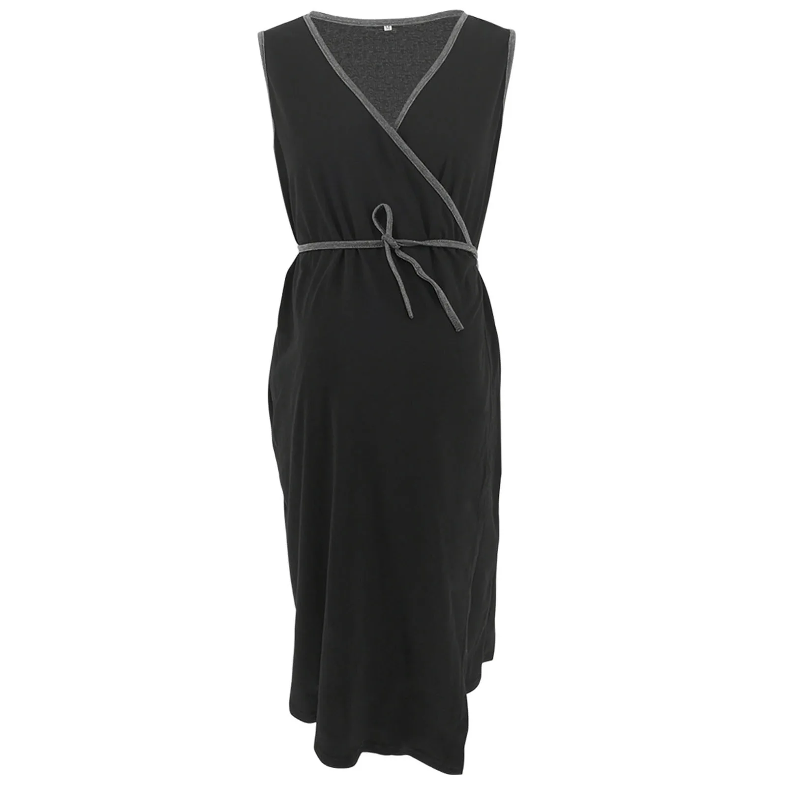 

Dress Pregnant Woman V-neck Solid Sleeveless Breast-feeding Pregnant Maternity Nursing Dress Robe Maternity