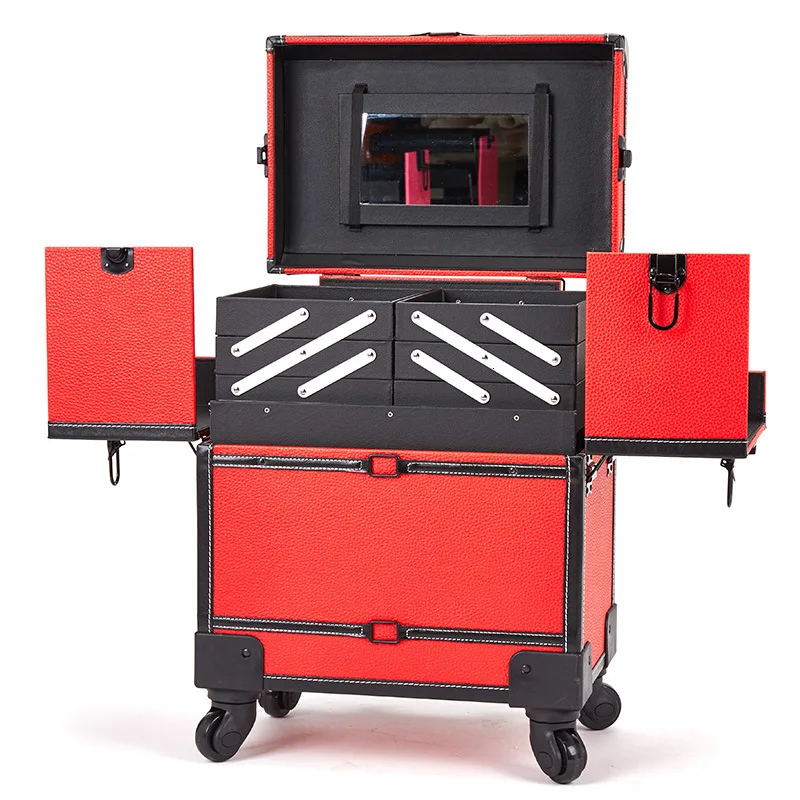 

9%Large Size Aluminum Alloy Cosmetic Organizer Multi-layer Beauty & Makeup Storage Trolley Case Travel Toiletry Trunk