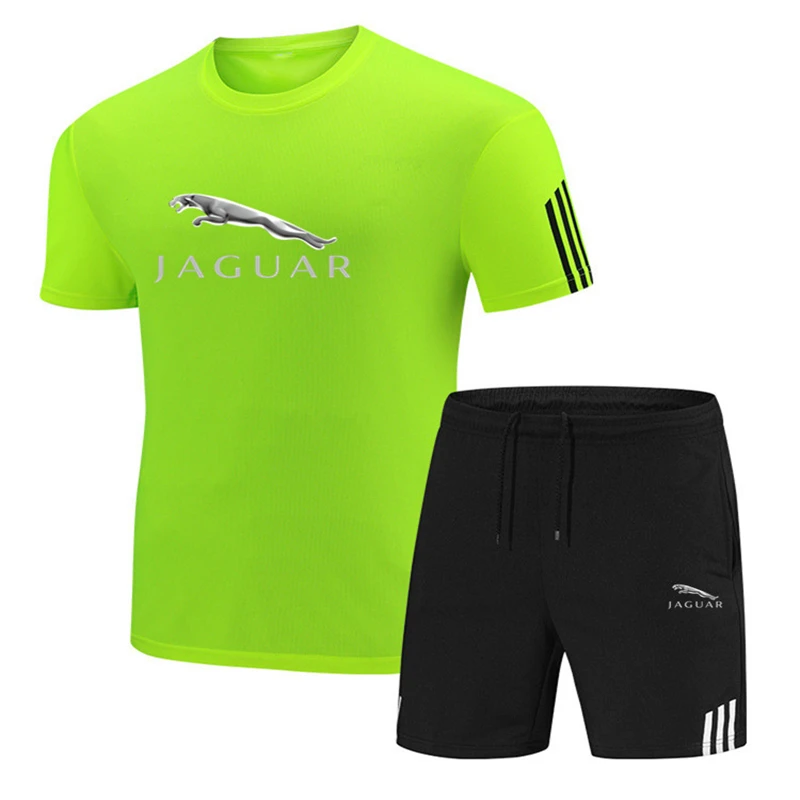

JAGUAR car LOGO new men's 2021 summer two-piece men's short-sleeved T-shirt + shorts suit sportswear fitness running suit