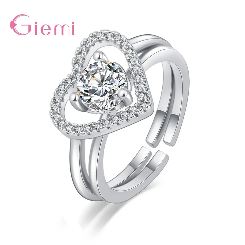 

Love Heart Zircon Adjustable Ring Hollow Endless Love Lovers Couples Rings for Women Men Engagement Wedding Jewelry Gifts