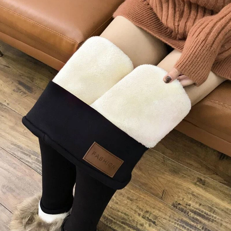 Women Fleece 1PC Wool High Quality Leggings Winter Velvet Hot Sale Warm Pants Black Skinny Trousers Lambskin Cashmere Thick