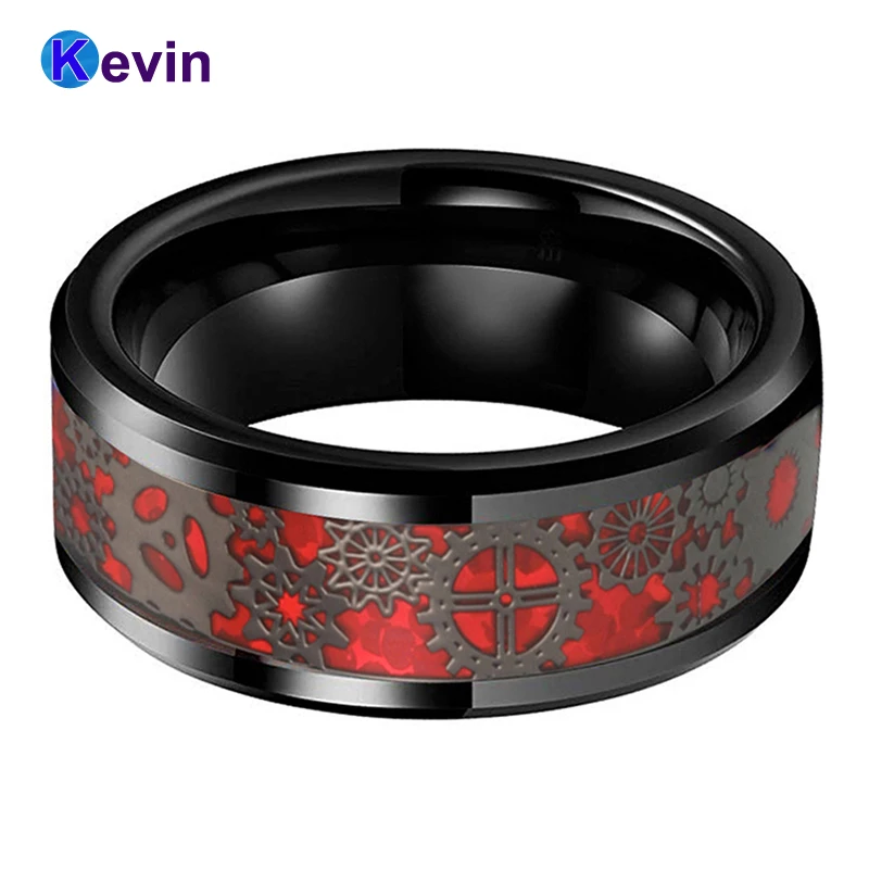 8 мм черное обручальное кольцо из вольфрама с черным механическим зубчатым