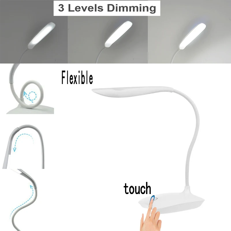 Гибкий Диммируемый Настольный светильник 1 5 Вт с USB зарядкой и 24 светодиодами