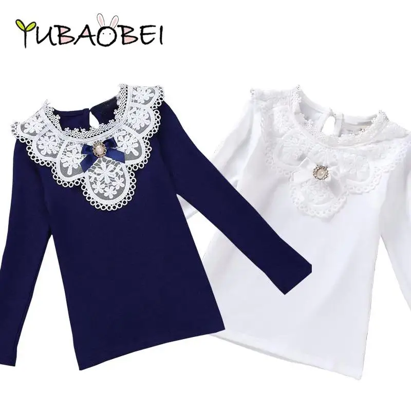 

Baby Girls Blouse 2020 Spring Autumn Children Clothes School White Cotton Long Sleeve Lace Shirt Kids Solid Tops Costume 3-10 Ye