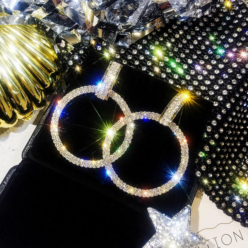 Модные Длинные круглые серьги с кристаллами женские большие Макси массивные