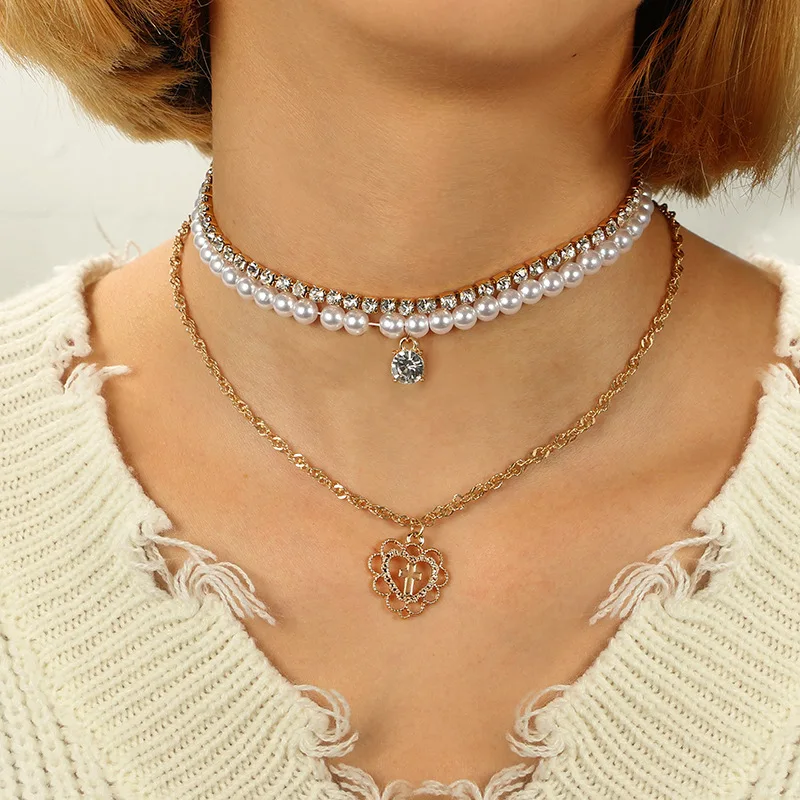 Стразы кулон крест с сердцем ожерелье для женщин элегантные многослойные