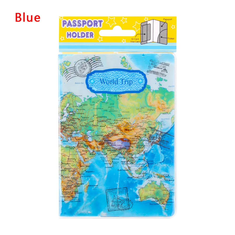Blue 1 шт. модная карта мира, дорожная Обложка для паспорта, ПВХ держатель, Обложка для паспорта, чехол, брендовая Обложка для паспорта, папка для документов, сумка - Цвет: Blue
