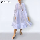 Платье VONDA женское средней длины с длинным рукавом, модный однотонный Свободный Повседневный вечерний богемный сарафан, осень 2021