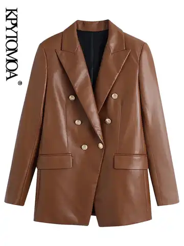 Пиджак KPYTOMOA женский из искусственной кожи на пуговицах, модное винтажное пальто с длинными рукавами и карманами с клапаном