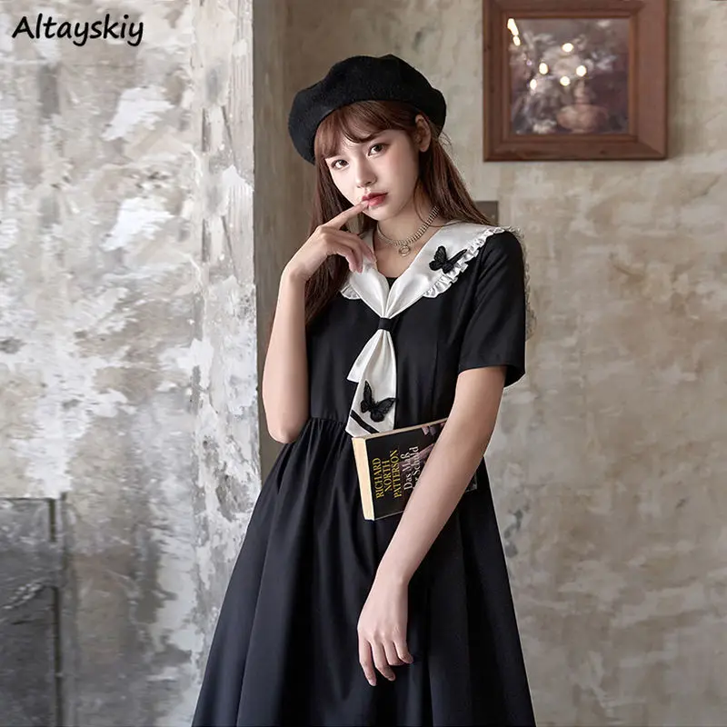 

Dress Women JK Lovely Student Leisure Japanese Style Female Summer Retro Trendy Soft Niche Popular Solid Streetwear Ins Vestido