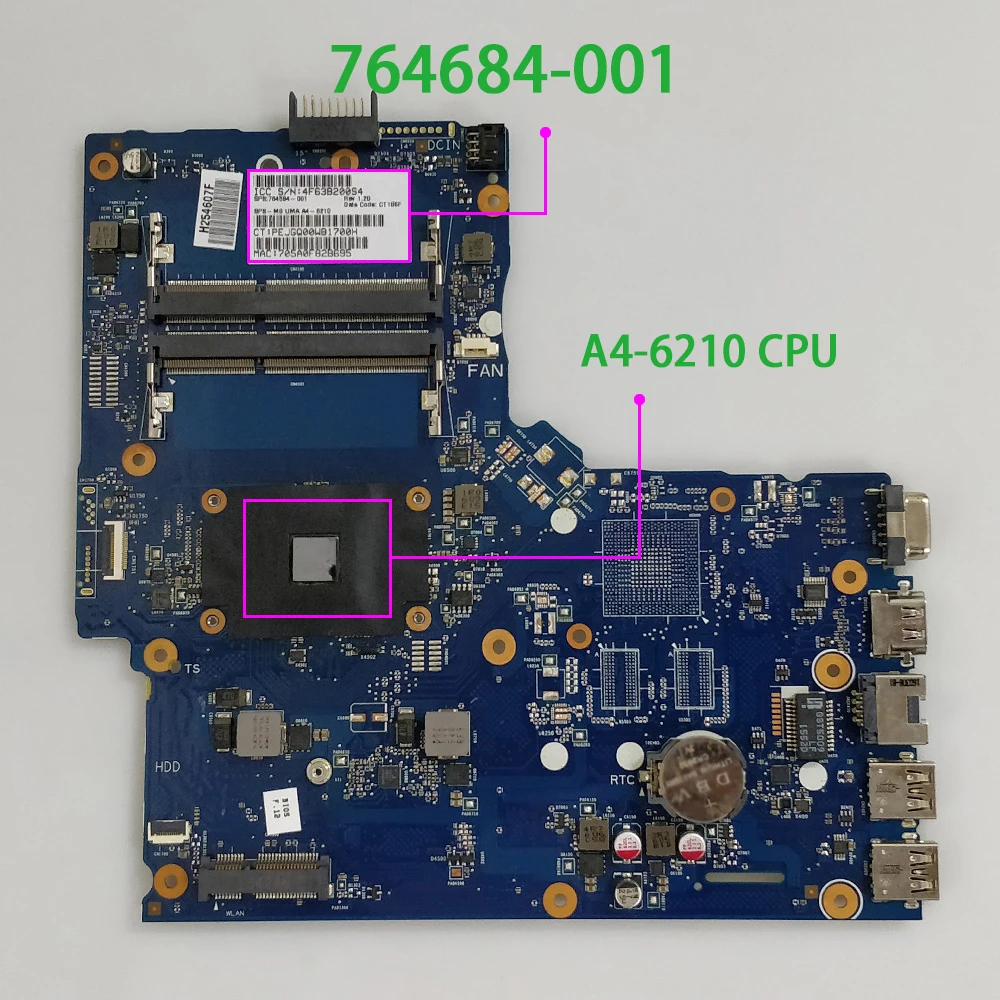 for HP 355 G2 764684-001 764684-501 764684-601 6050A2612501-MB-A02 w A4-6210  CPU UMA Laptop Motherboard Mainboard