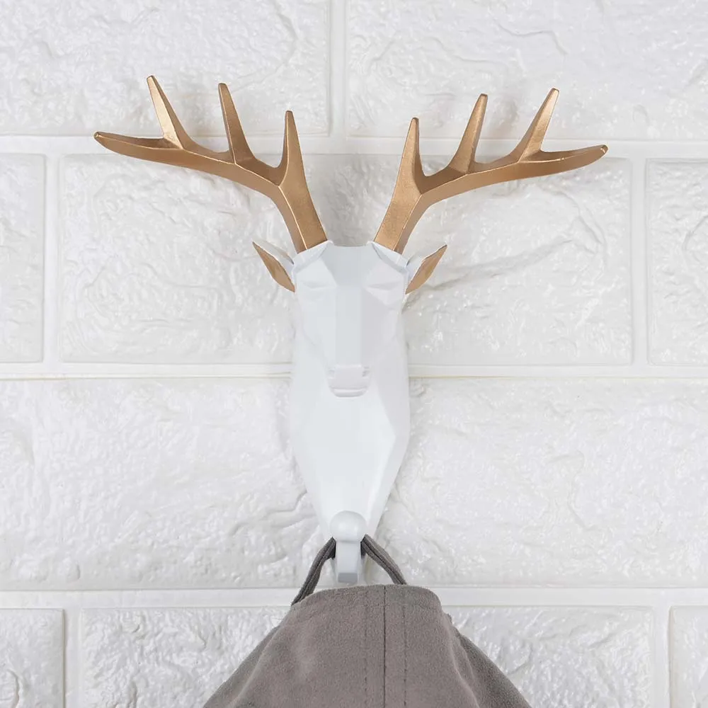 white Deer 1 шт., олень, слон, единорог, носорог, голова животного, полимерный крючок, витрина для одежды, крючок для стоек, пальто, вешалка, кепка, декор комнаты, шоу, настенная сумка - Цвет: white Deer